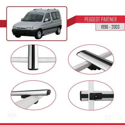 Compatible avec Peugeot Partner Pre-Facelift 1996-2003 BASIC Model Barres de Toit Railing Porte-Bagages de Voiture Gris Aluminium 2 Barres