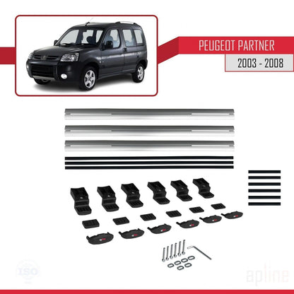 Compatible avec Peugeot Partner Post-Facelift 2003-2008 BASIC Model Barres de Toit Railing Porte-Bagages de Voiture Gris Aluminium 3 Barres