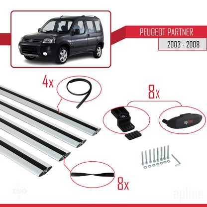 Compatible avec Peugeot Partner Post-Facelift 2003-2008 BASIC Model Barres de Toit Railing Porte-Bagages de Voiture Gris Aluminium 4 Barres