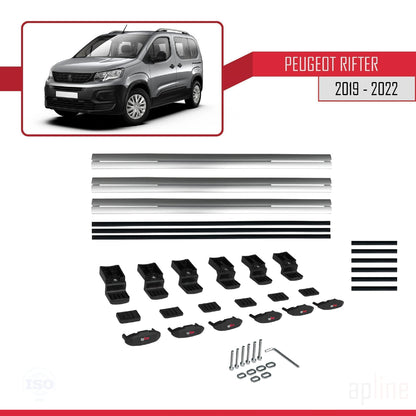 BASIC Model Dakdrager bagagedrager compatibel met Peugeot Rifter 2019-2022 Spoorstaven Grijs Aluminium 3 Staven