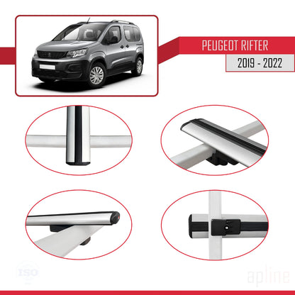 Compatible with Peugeot Rifter 2019-2022 BASIC Model Car Roof Rack Cross Bar Grey Aluminium 4 Bars