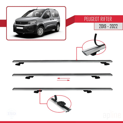 Compatible with Peugeot Rifter 2019-2022 BASIC Model Car Roof Rack Cross Bar Grey Aluminium 4 Bars