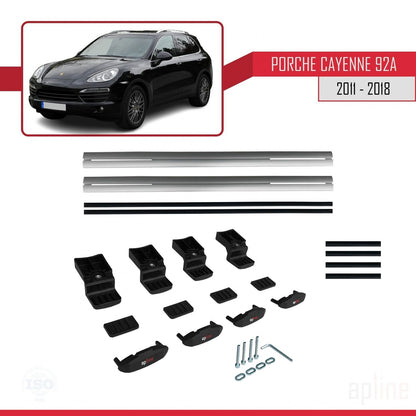 Compatible with Porsche Cayenne 2 (92A) 2011-2018 BASIC Model Car Roof Rack Cross Bar Grey Aluminium 2 Bars