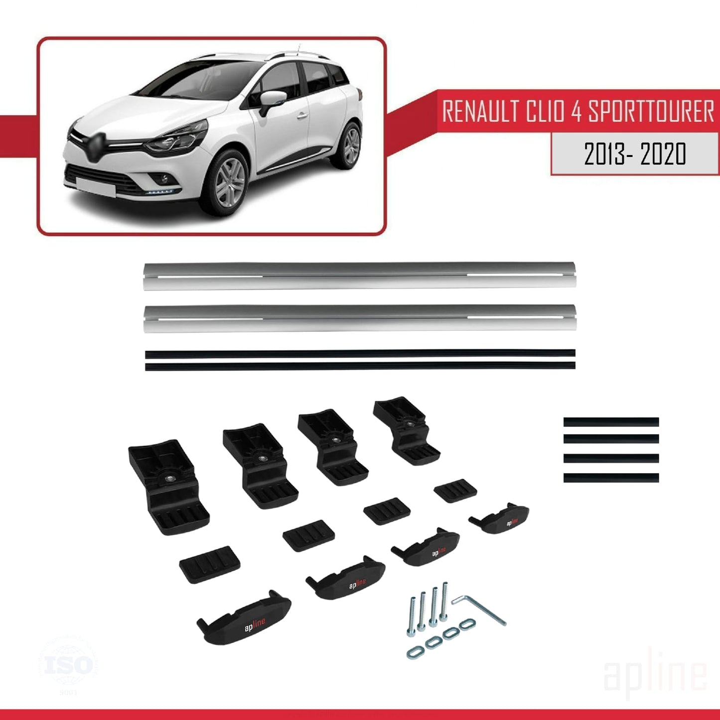 Compatible avec Renault Clio 4 ST 2013-2020 BASIC Model Barres de Toit Railing Porte-Bagages de Voiture Gris Aluminium 2 Barres