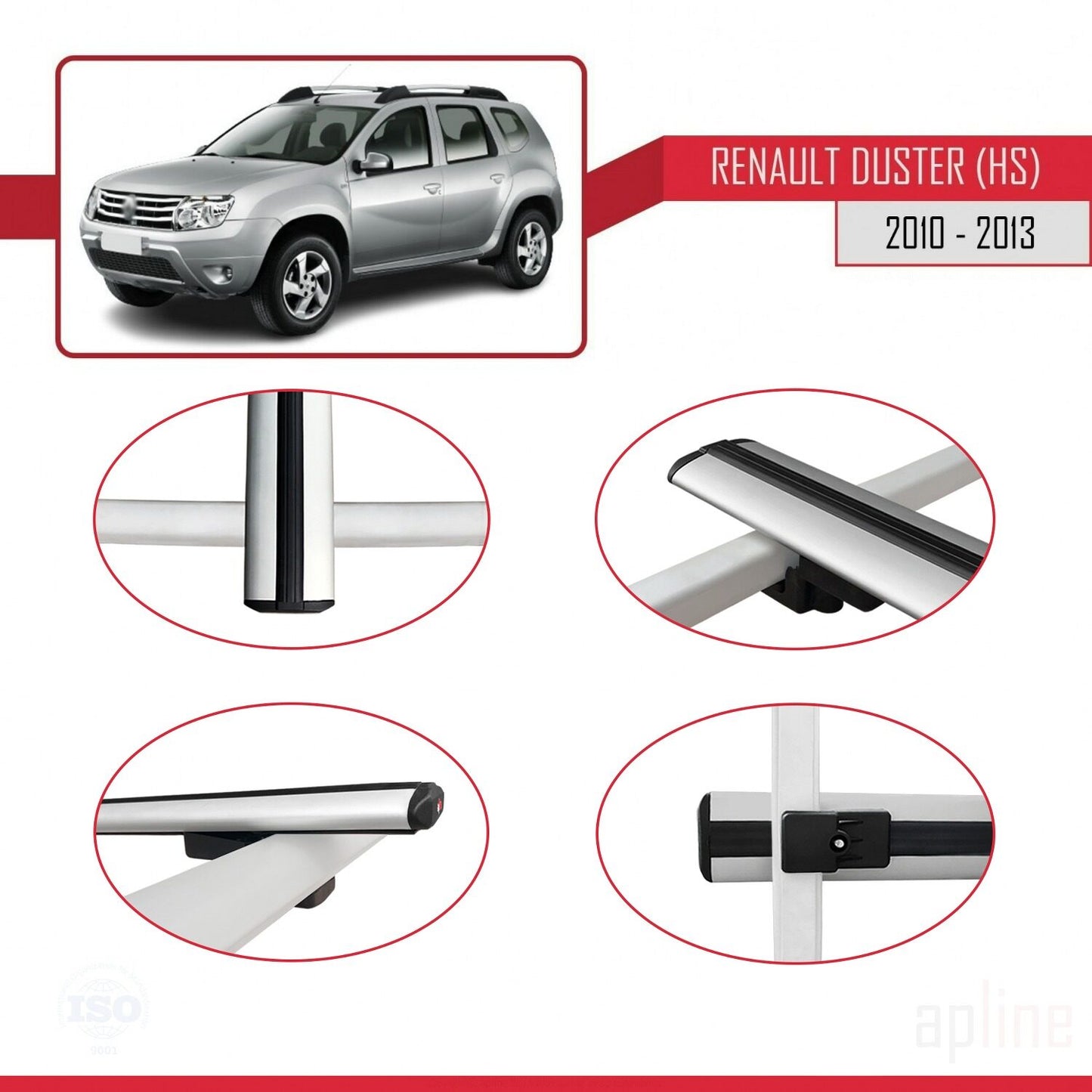 Compatible avec Renault Duster (HS) Pre-Facelift 2010-2013 BASIC Model Barres de Toit Railing Porte-Bagages de Voiture Gris Aluminium 2 Barres