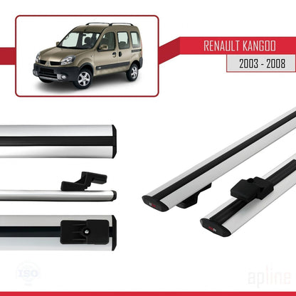 Compatible avec Renault Kangoo (X76) Post-Facelift 2003-2008 BASIC Model Barres de Toit Railing Porte-Bagages de Voiture Gris Aluminium 2 Barres