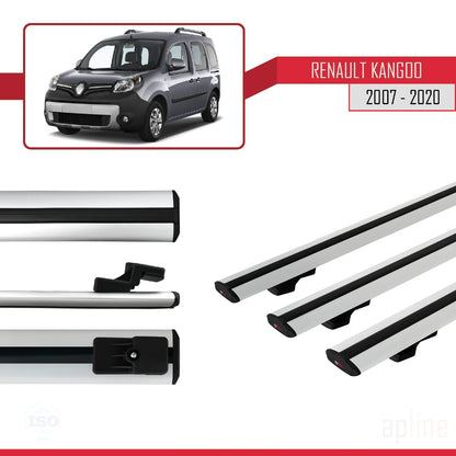 BASIC Model Dakdrager bagagedrager compatibel met Renault Kangoo 2 (X61) 2007-2020 Spoorstaven Grijs Aluminium 3 Staven