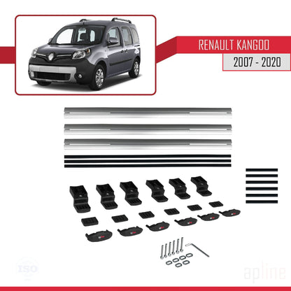 BASIC Model Dakdrager bagagedrager compatibel met Renault Kangoo 2 (X61) 2007-2020 Spoorstaven Grijs Aluminium 3 Staven