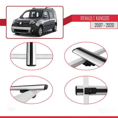 Compatible with Renault Kangoo 2 (X61) 2007-2020 BASIC Model Car Roof Rack Cross Bar Grey Aluminium 2 Bars