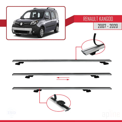 Compatible with Renault Kangoo 2 (X61) 2007-2020 BASIC Model Car Roof Rack Cross Bar Grey Aluminium 2 Bars