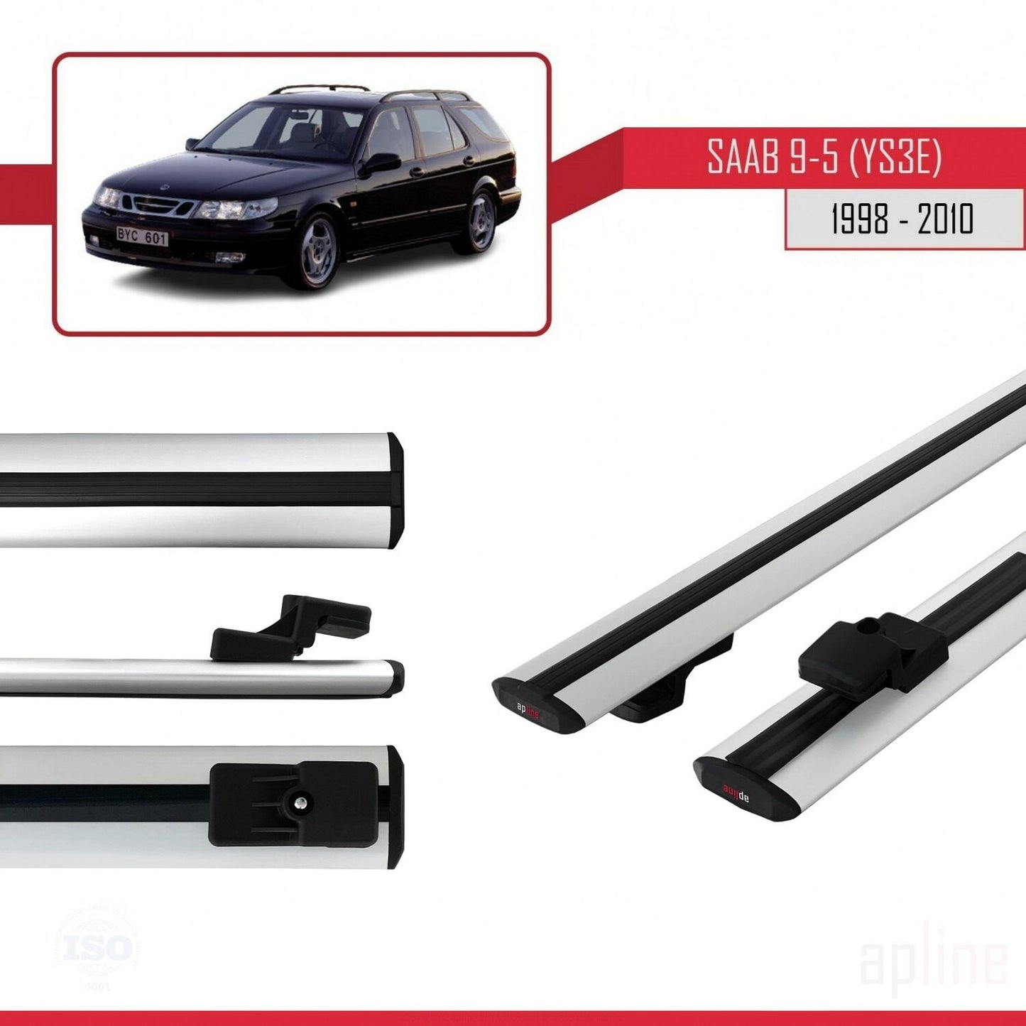 Compatible avec Saab 9-5 (YS3E) Break 1998-2010 BASIC Model Barres de Toit Railing Porte-Bagages de Voiture Gris Aluminium 2 Barres