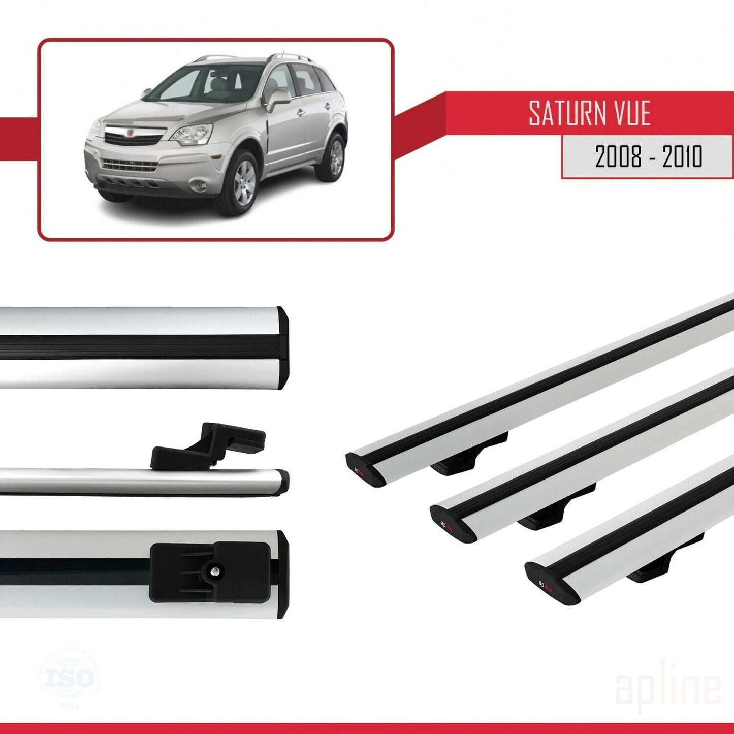 Compatible avec Saturn Vue 2 2008-2010 BASIC Model Barres de Toit Railing Porte-Bagages de Voiture Gris Aluminium 3 Barres