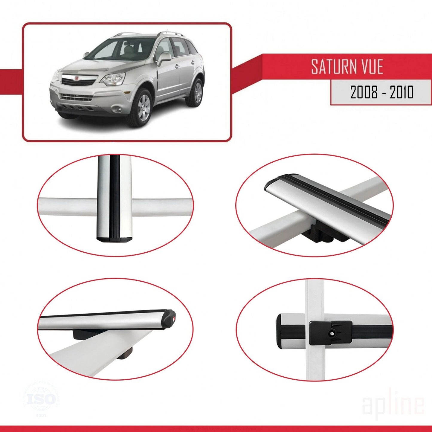 Compatible avec Saturn Vue 2 2008-2010 BASIC Model Barres de Toit Railing Porte-Bagages de Voiture Gris Aluminium 2 Barres