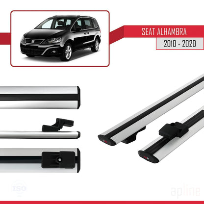 Compatible with Seat Alhambra 2 (7N) 2010-2020 BASIC Model Car Roof Rack Cross Bar Grey Aluminium 2 Bars