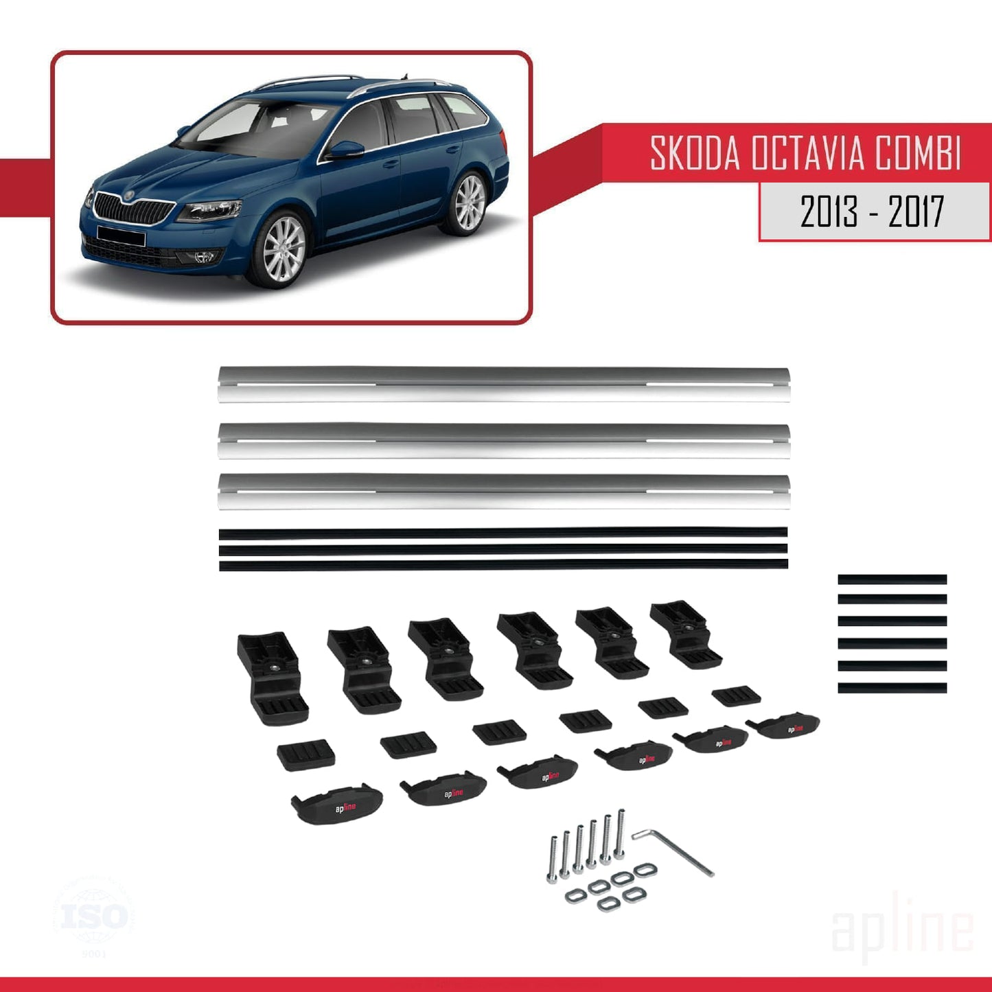 Compatible with Skoda Octavia 3 (5E) SW Pre-Facelift 2013-2017 BASIC Model Car Roof Rack Cross Bar Grey Aluminium 3 Bars