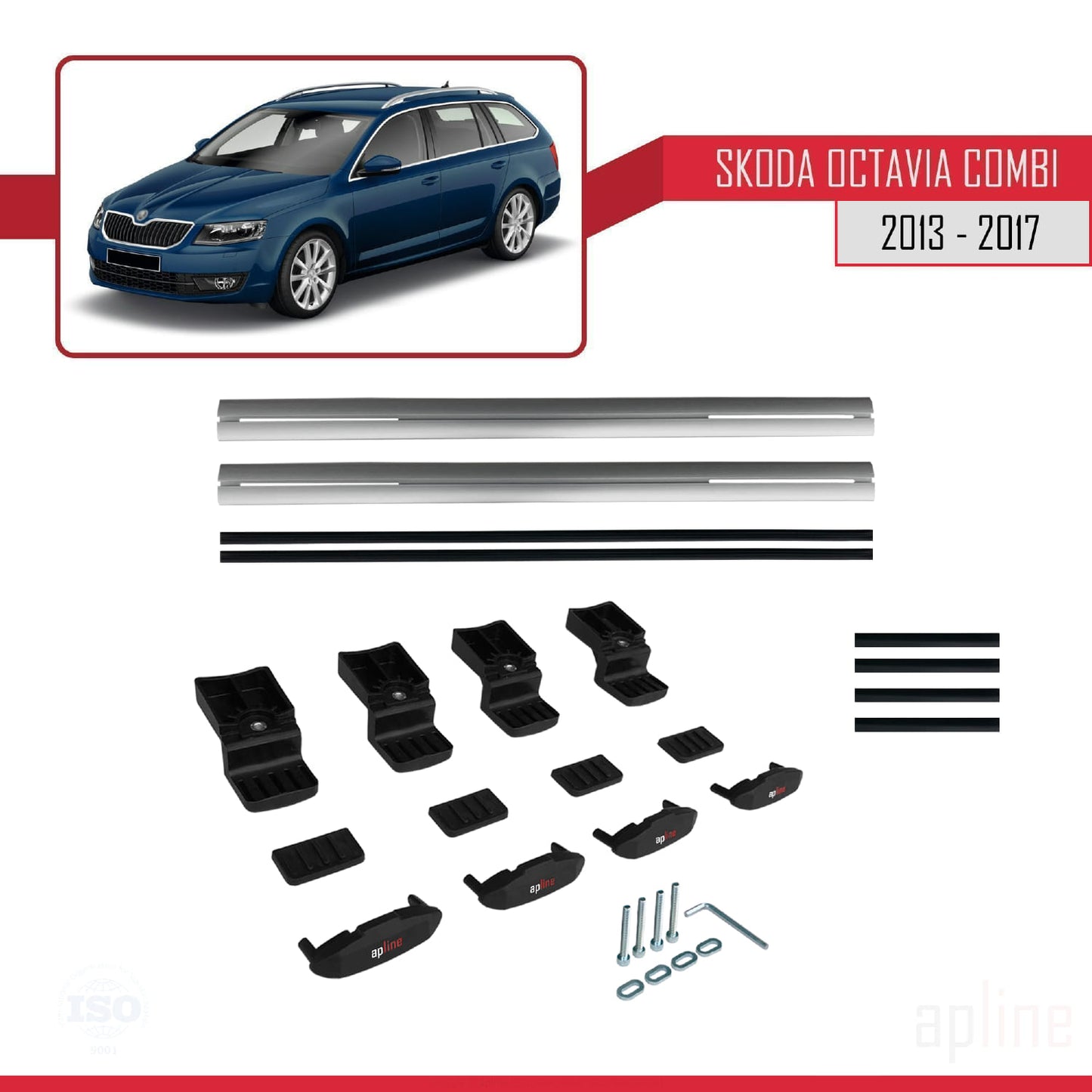Compatible with Skoda Octavia 3 (5E) SW Pre-Facelift 2013-2017 BASIC Model Car Roof Rack Cross Bar Grey Aluminium 2 Bars