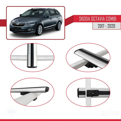 Compatible with Skoda Octavia 3 (5E) SW Post-Facelift 2017-2020 BASIC Model Car Roof Rack Cross Bar Grey Aluminium 3 Bars