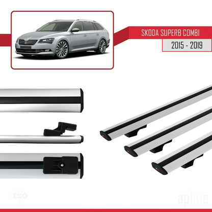 Compatible with Skoda Superb 3 (3V) SW Pre-Facelift 2015-2019 BASIC Model Car Roof Rack Cross Bar Grey Aluminium 3 Bars