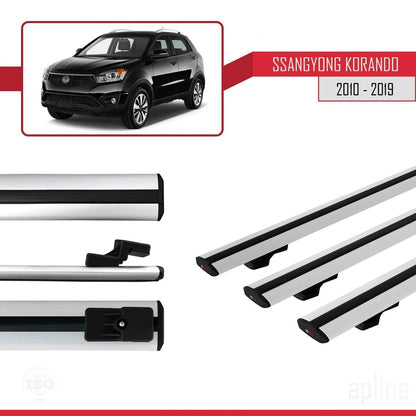 Compatible with Ssangyong Korando 3 (C200) 2010-2019 BASIC Model Car Roof Rack Cross Bar Grey Aluminium 3 Bars