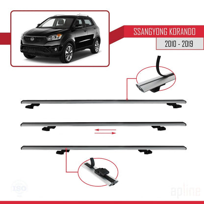 Compatible with Ssangyong Korando 3 (C200) 2010-2019 BASIC Model Car Roof Rack Cross Bar Grey Aluminium 2 Bars