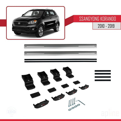 Compatible with Ssangyong Korando 3 (C200) 2010-2019 BASIC Model Car Roof Rack Cross Bar Grey Aluminium 2 Bars