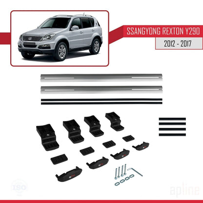 Compatible with Ssangyong Rexton (Y290) 2012-2017 BASIC Model Car Roof Rack Cross Bar Grey Aluminium 2 Bars