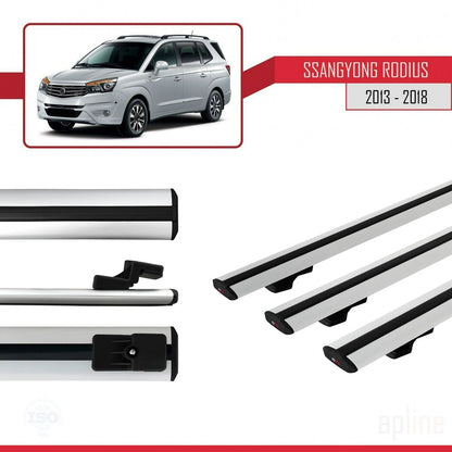Compatible avec Ssangyong Rodius 2 2013-2018 BASIC Model Barres de Toit Railing Porte-Bagages de Voiture Gris Aluminium 3 Barres