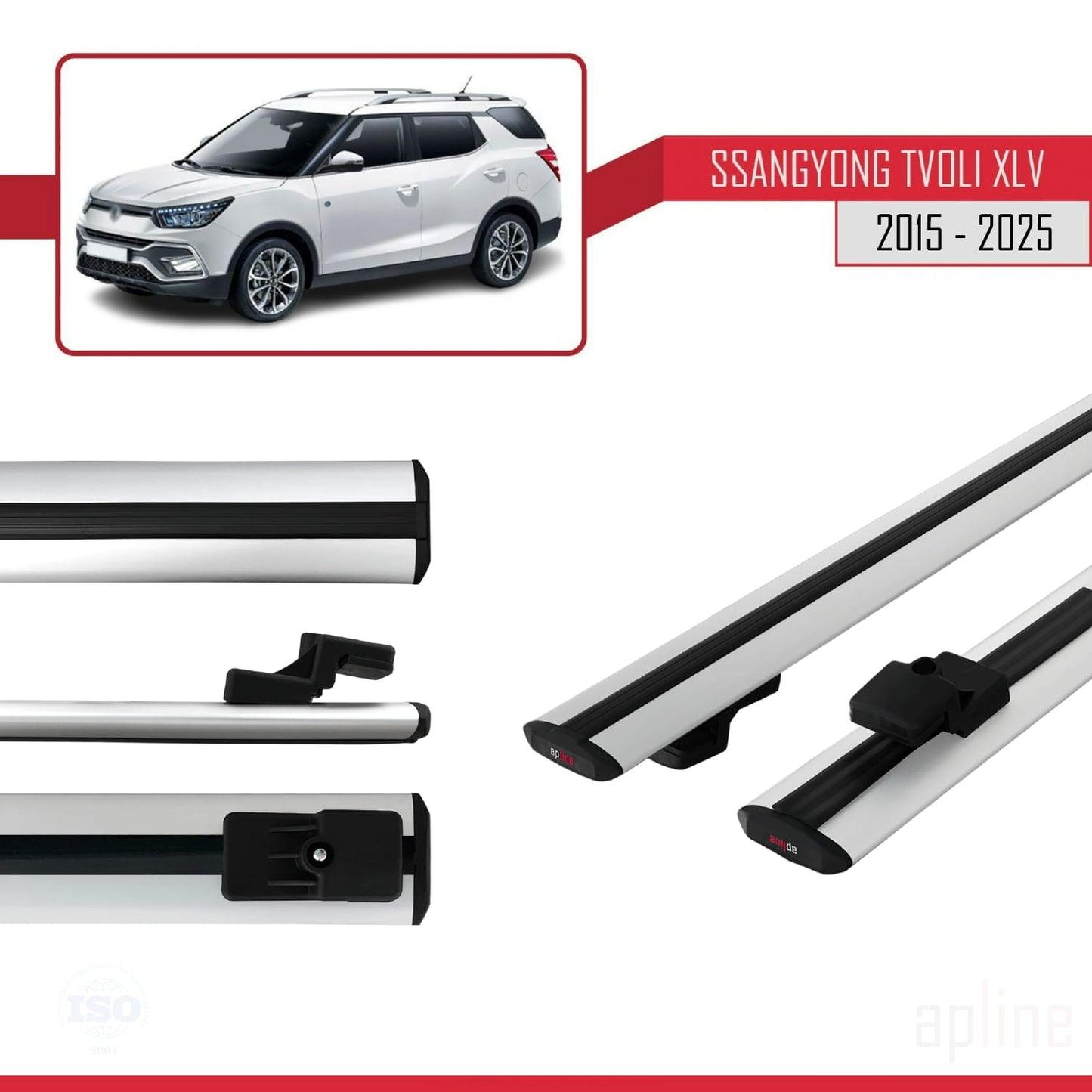 Compatible avec Ssangyong Tivoli XLV 2015-2025 BASIC Model Barres de Toit Railing Porte-Bagages de Voiture Gris Aluminium 2 Barres