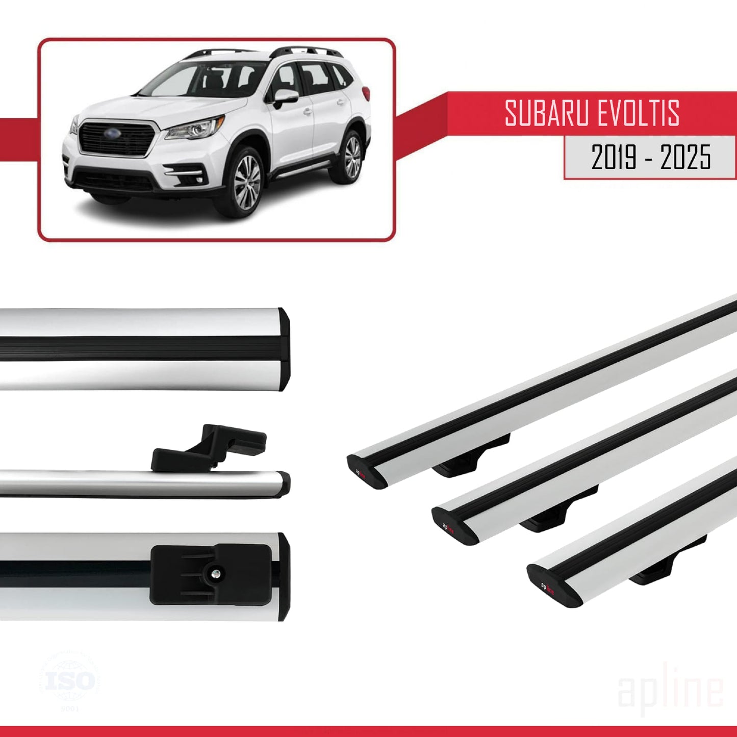 Compatible avec Subaru Evoltis 2019-2025 BASIC Model Barres de Toit Railing Porte-Bagages de Voiture Gris Aluminium 3 Barres