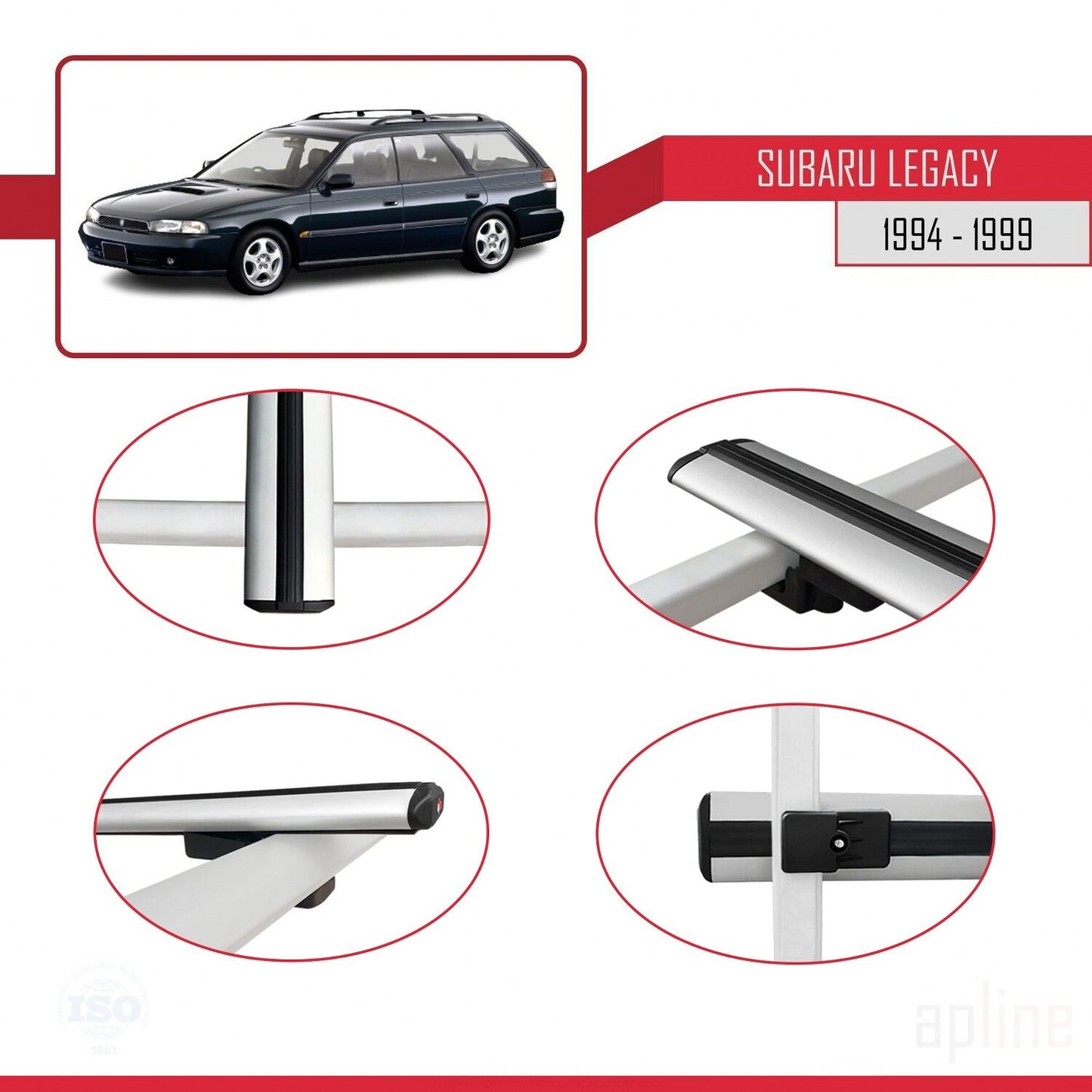 Compatible avec Subaru Legacy 2 (BD) 1994-1999 BASIC Model Barres de Toit Railing Porte-Bagages de Voiture Gris Aluminium 2 Barres