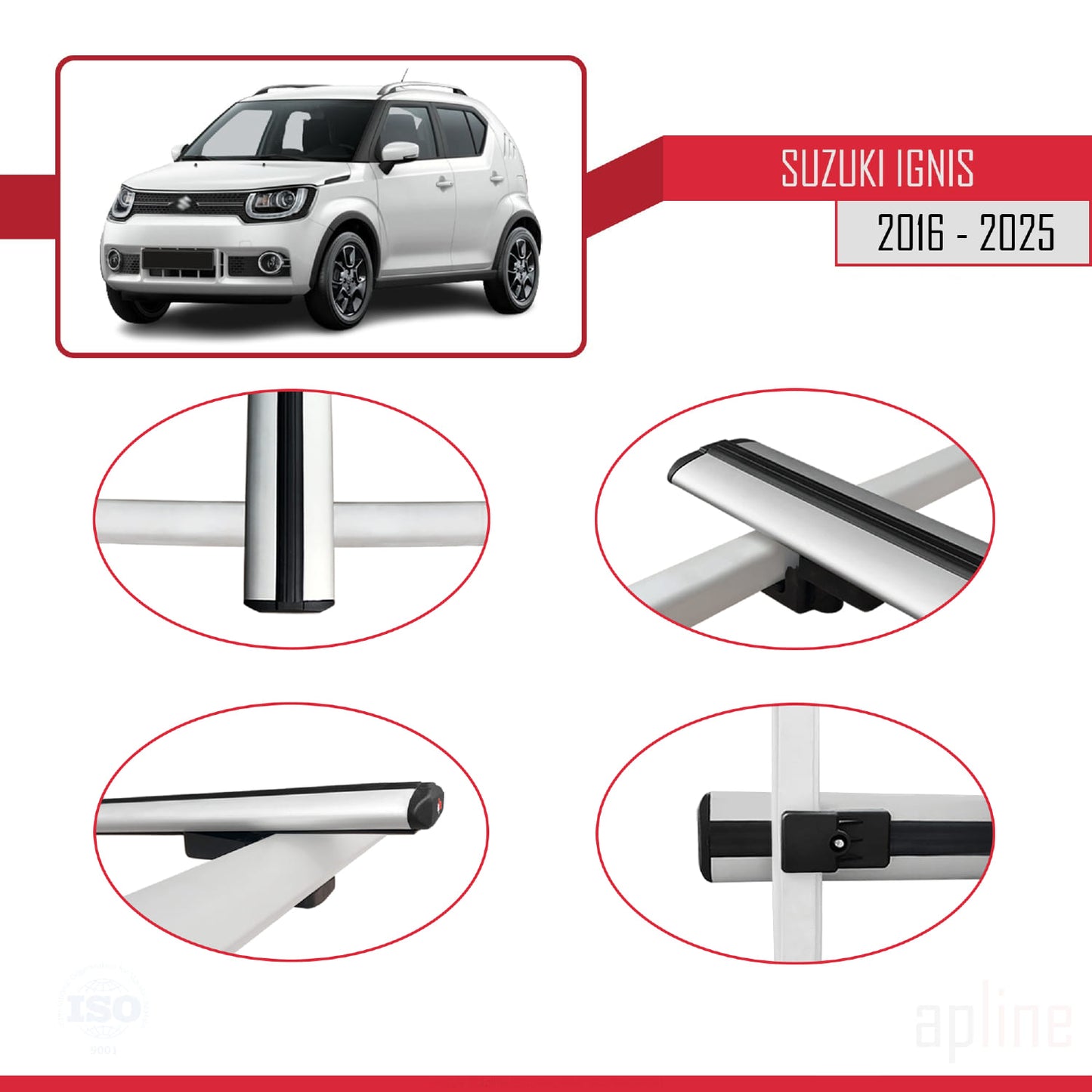 Compatible avec Suzuki Ignıs 2016-2025 BASIC Model Barres de Toit Railing Porte-Bagages de Voiture Gris Aluminium 3 Barres