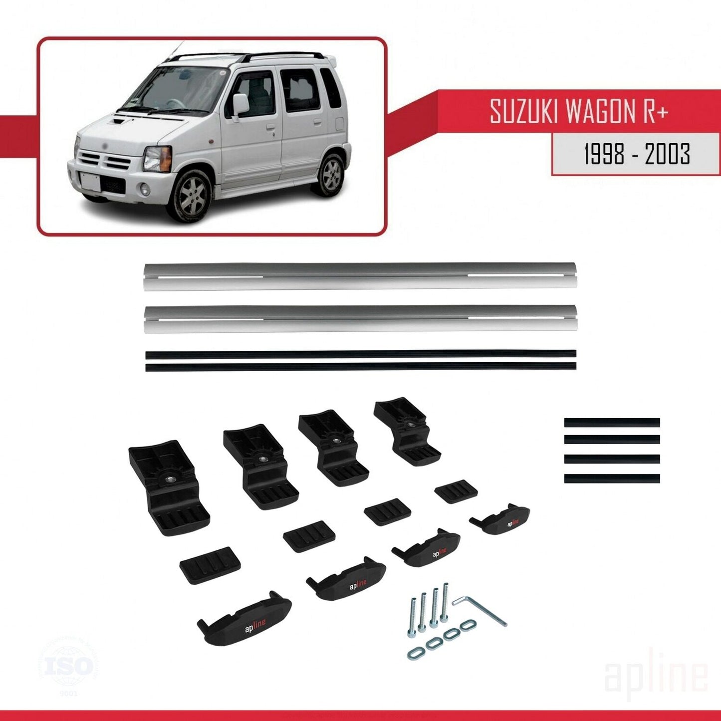 Compatible avec Suzuki Wagon R+ 1998-2003 BASIC Model Barres de Toit Railing Porte-Bagages de Voiture Gris Aluminium 2 Barres