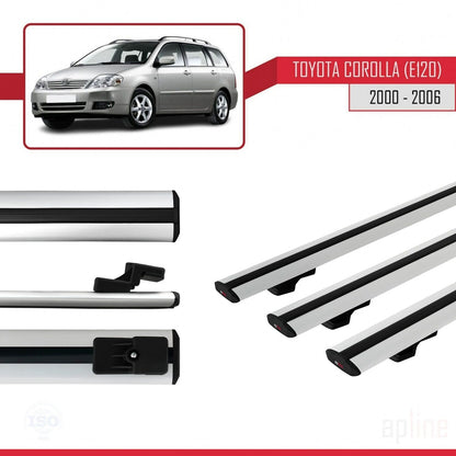 Compatible avec Toyota Corolla 9 (E120) Break 2000-2006 BASIC Model Barres de Toit Railing Porte-Bagages de Voiture Gris Aluminium 3 Barres