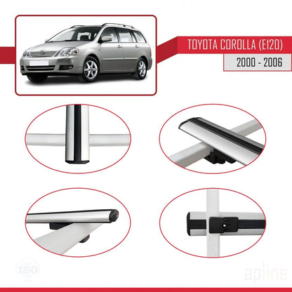 Compatible avec Toyota Corolla 9 (E120) Break 2000-2006 BASIC Model Barres de Toit Railing Porte-Bagages de Voiture Gris Aluminium 3 Barres