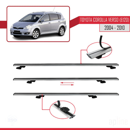 Compatible avec Toyota Corolla Verso 2 (AR10) 2004-2010 BASIC Model Barres de Toit Railing Porte-Bagages de Voiture Gris Aluminium 3 Barres