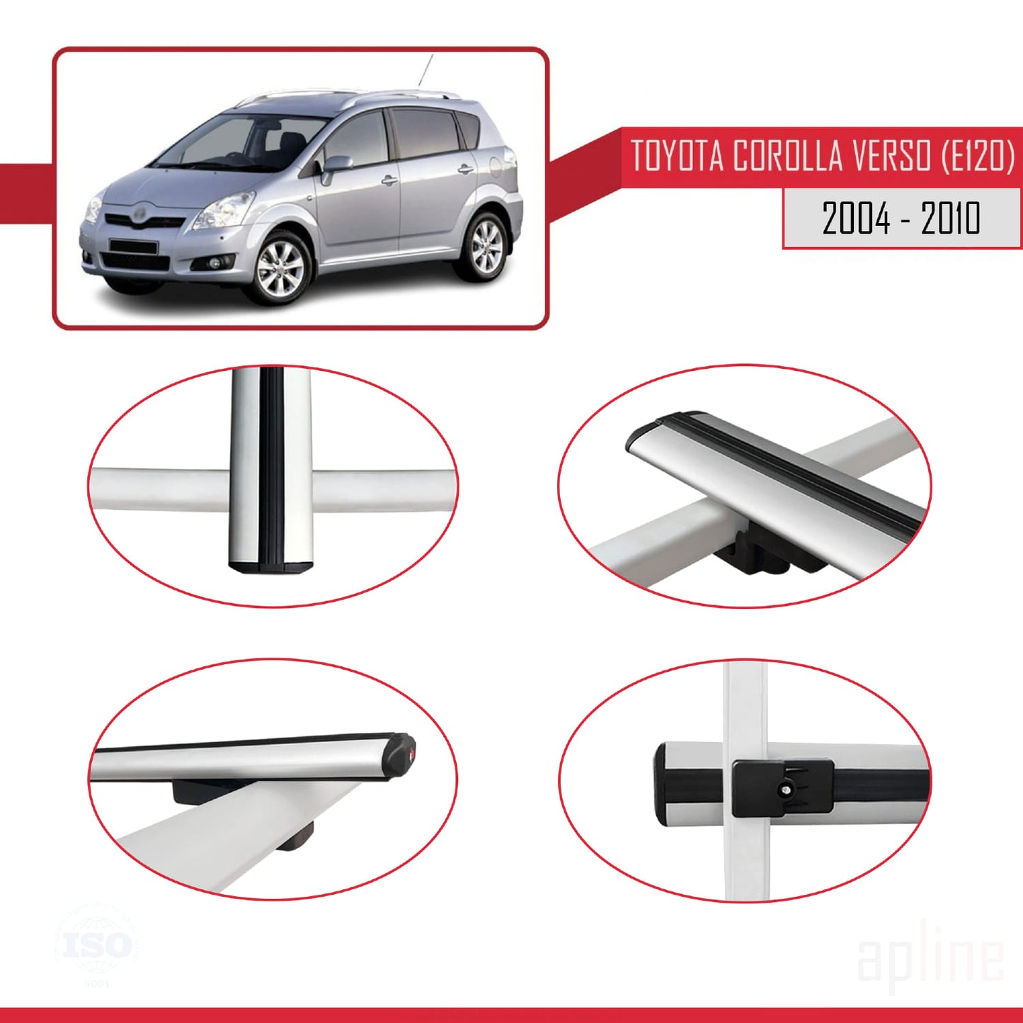 Compatible avec Toyota Corolla Verso 2 (AR10) 2004-2010 BASIC Model Barres de Toit Railing Porte-Bagages de Voiture Gris Aluminium 2 Barres