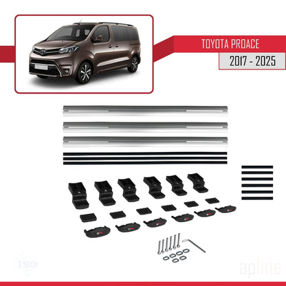 Compatible avec Toyota Proace 2017-2025 BASIC Model Barres de Toit Railing Porte-Bagages de Voiture Gris Aluminium 3 Barres