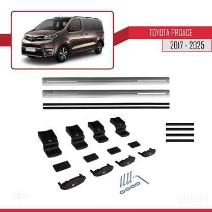 Compatible avec Toyota Proace 2017-2025 BASIC Model Barres de Toit Railing Porte-Bagages de Voiture Gris Aluminium 2 Barres