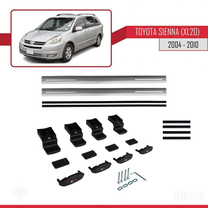 Compatible avec Toyota Sienna 2 (XL20) 2004-2010 BASIC Model Barres de Toit Railing Porte-Bagages de Voiture Gris Aluminium 2 Barres