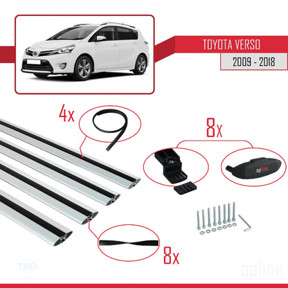 Compatible avec Toyota Verso (AR20) 2009-2018 BASIC Model Barres de Toit Railing Porte-Bagages de Voiture Gris Aluminium 4 Barres