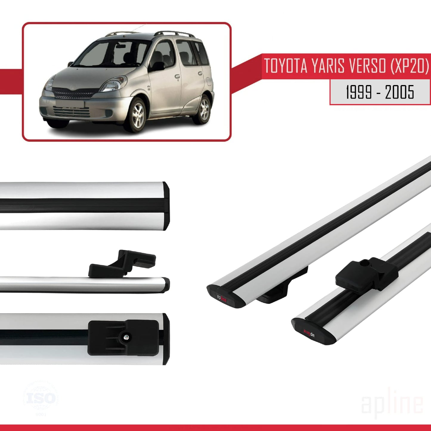 Compatible avec Toyota Yaris Verso (XP20) 1999-2005 BASIC Model Barres de Toit Railing Porte-Bagages de Voiture Gris Aluminium 2 Barres