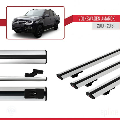 Compatible avec Volkswagen Amarok (2F) Pre-Facelift 2010-2016 BASIC Model Barres de Toit Railing Porte-Bagages de Voiture Gris Aluminium 3 Barres