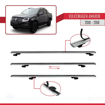 Compatible avec Volkswagen Amarok (2F) Pre-Facelift 2010-2016 BASIC Model Barres de Toit Railing Porte-Bagages de Voiture Gris Aluminium 3 Barres