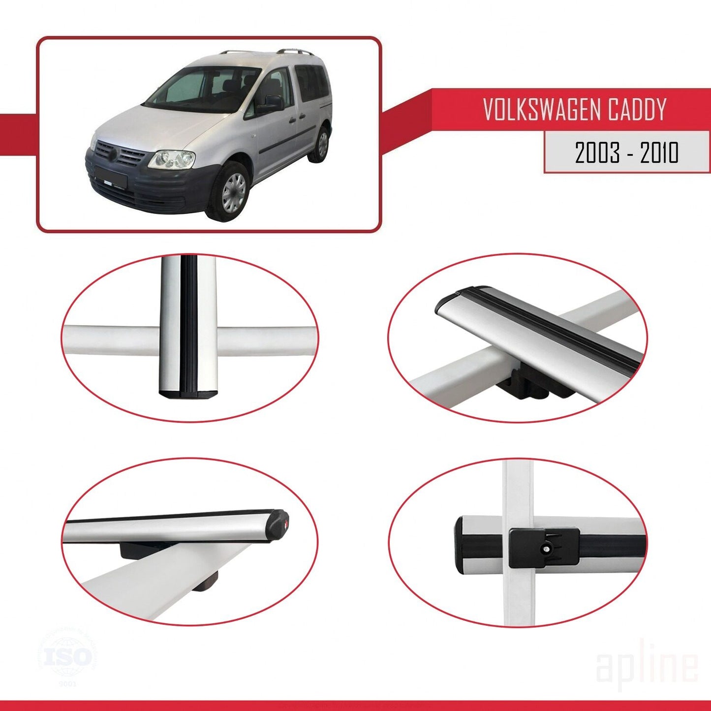 Compatible avec Volkswagen Caddy 3 (2K) 2003-2010 BASIC Model Barres de Toit Railing Porte-Bagages de Voiture Gris Aluminium 2 Barres