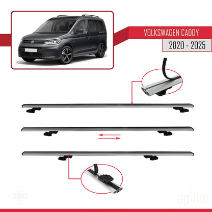 Compatible avec Volkswagen Caddy 4 (SB) 2020-2025 BASIC Model Barres de Toit Railing Porte-Bagages de Voiture Gris Aluminium 2 Barres