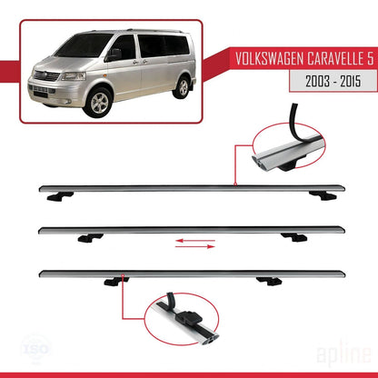 Compatible avec Volkswagen T5 Caravelle 2003-2015 BASIC Model Barres de Toit Railing Porte-Bagages de Voiture Gris Aluminium 3 Barres