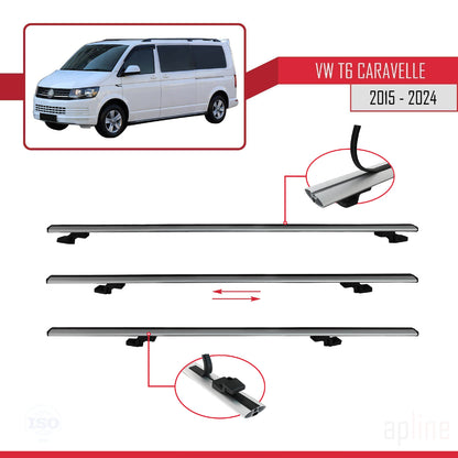 Compatible avec Volkswagen T6 Caravelle 2015-2024 BASIC Model Barres de Toit Railing Porte-Bagages de Voiture Gris Aluminium 3 Barres