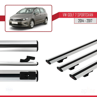 Compatible avec Volkswagen Golf Sportvan 2014-2017 BASIC Model Barres de Toit Railing Porte-Bagages de Voiture Gris Aluminium 3 Barres