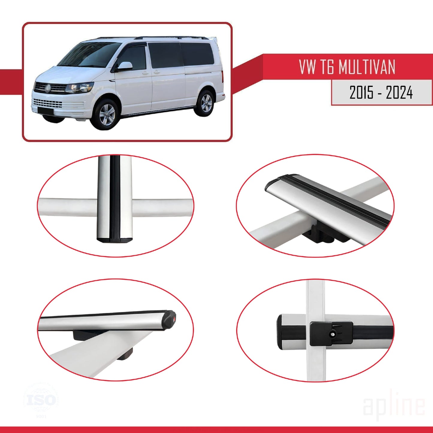 Compatible avec Volkswagen T6 Multivan 2015-2024 BASIC Model Barres de Toit Railing Porte-Bagages de Voiture Gris Aluminium 3 Barres