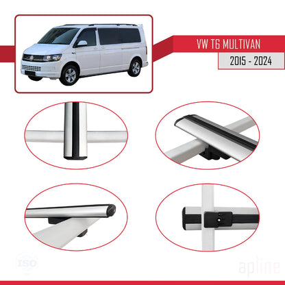 Compatible avec Volkswagen T6 Multivan 2015-2024 BASIC Model Barres de Toit Railing Porte-Bagages de Voiture Gris Aluminium 2 Barres